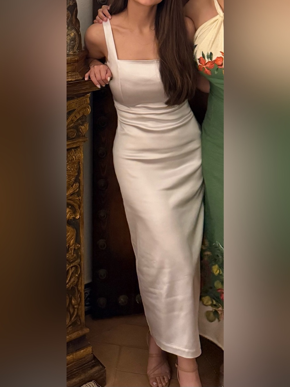 Abercrombie & Fitch Cream Satin Maxi Dress